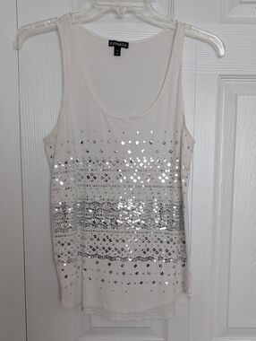 Express Cream Tank Top with Silver Sequin Stripes